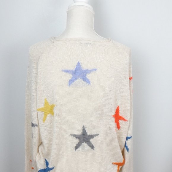 Blank Paige Tan Lightweight Sweater with Colorful Stars Medium - Picture 3 of 9
